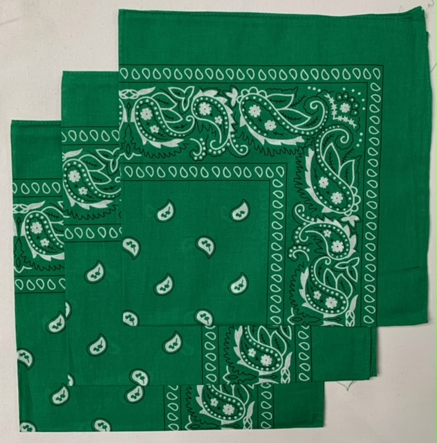 Green Paisley Bandanas (3 Pack) 22" X 22" 100% Cotton